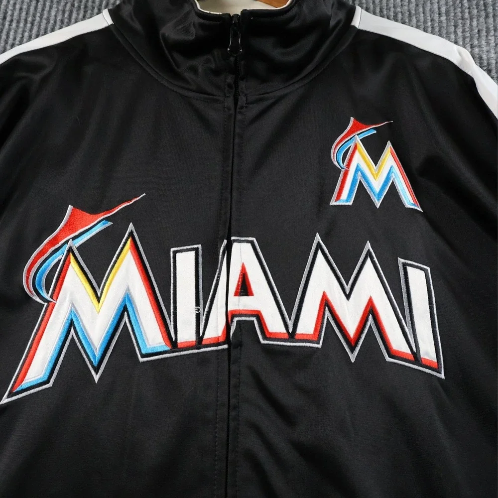Miami Marlins MLB Full Zip Track‎ Jacket Black Mens Size 2XT 2XLT Baseball Retro
